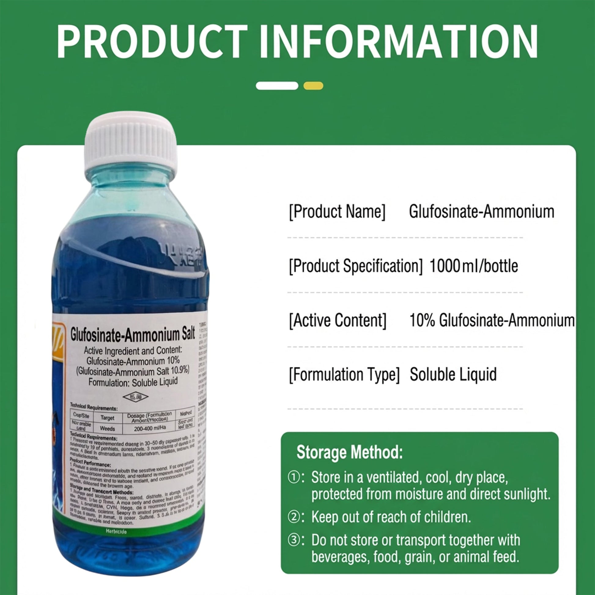 Glufosinate Ammonium 10% SL Herbicide, Non-Selective Broad Spectrum Weed Killer for Agriculture