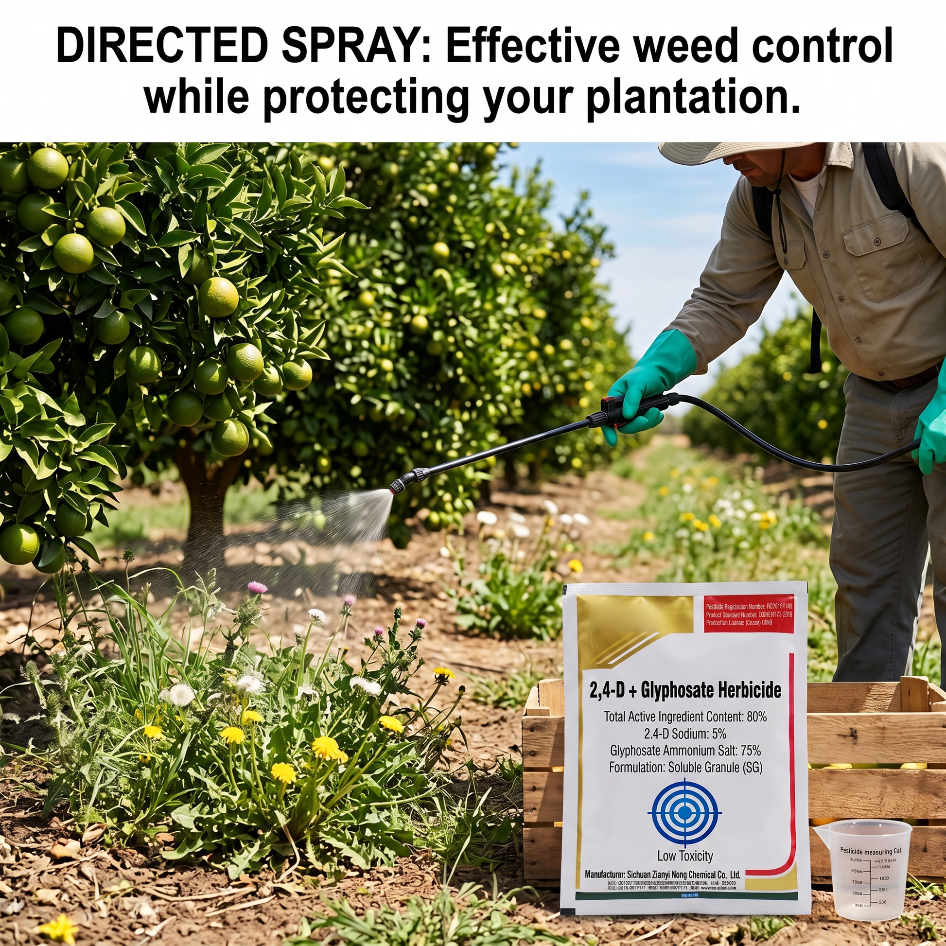 Glyphosate Soluble Granules Herbicide for Wasteland & Citrus Weed Control, Systemic Weed Management