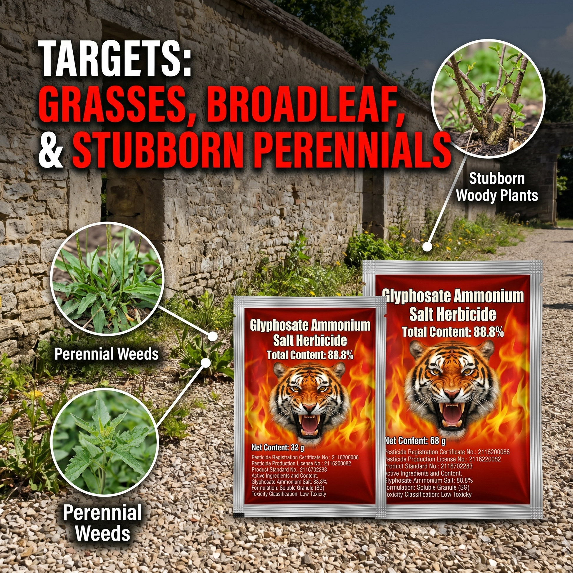 Glyphosate Salt 88.8% High-Concentration Herbicide for Weed & Root Control | Systemic Weed Management